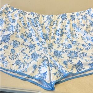 Floral Blue and White Sleep Shorts Cotton Blend Sz XXL